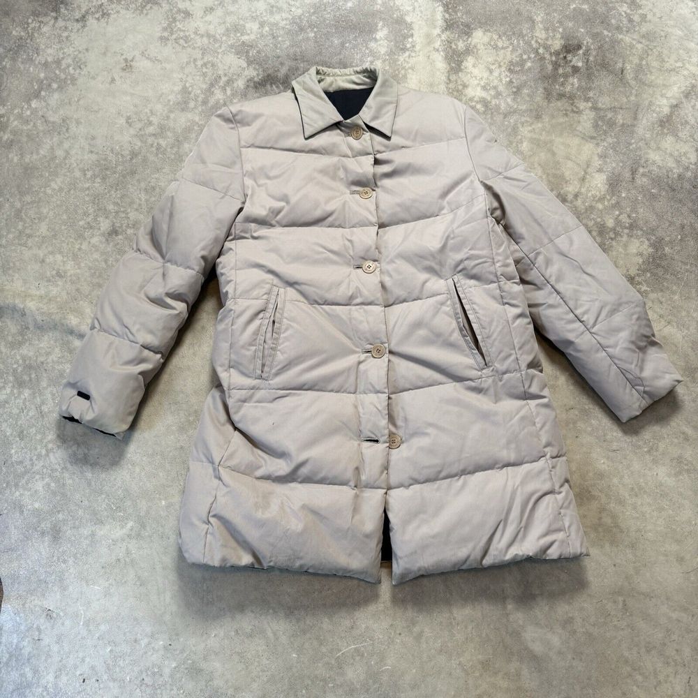 Calvin Klein Puffer Jacket Womens Medium Tan Black Duck Down Reversible Coat